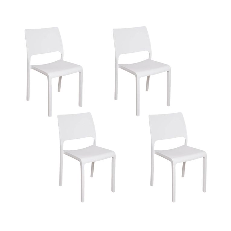 Set di 4 sedie da esterno Ancona, Seduta da giardino, Per indoor o outdoor, Impilabile, Made in Italy, 47x53 h82 cm, Bianco