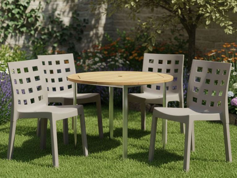 Set di 4 sedie da esterno Bandung, 48x53 h83 cm, Tortora