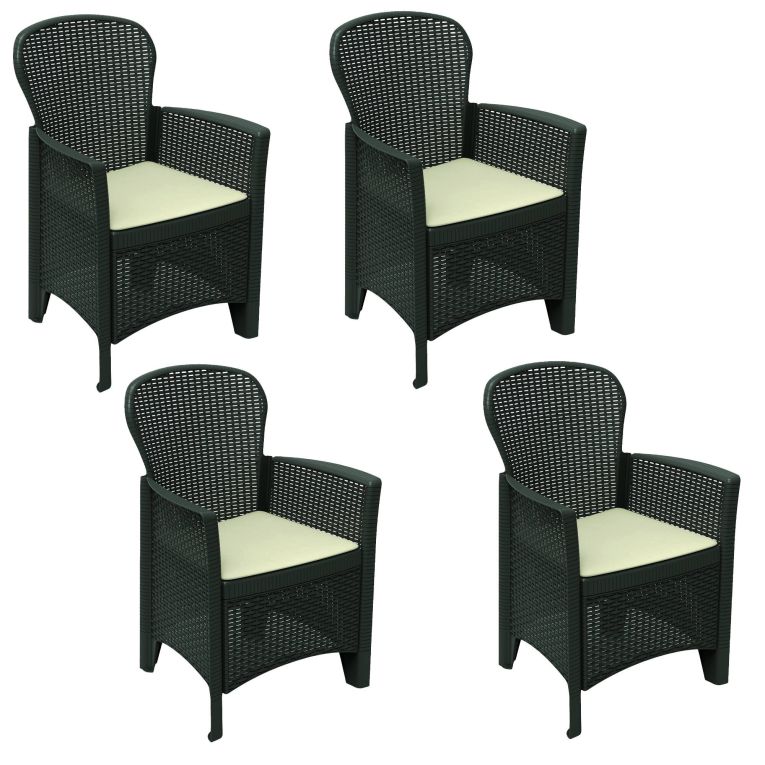 Set di 4 sedie da esterno Como, Seduta da giardino, Per indoor o outdoor, Con braccioli, Made in Italy, 59x57 h86 cm, Antracite