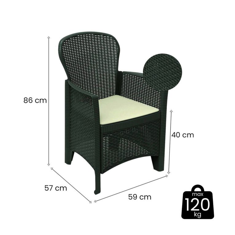 Set di 4 sedie da esterno Como, Seduta da giardino, Per indoor o outdoor, Con braccioli, Made in Italy, 59x57 h86 cm, Antracite