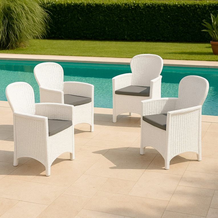 Set di 4 sedie da esterno Como, Seduta da giardino, Per indoor o outdoor, Con braccioli, Made in Italy, 59x57 h86 cm, Bianco
