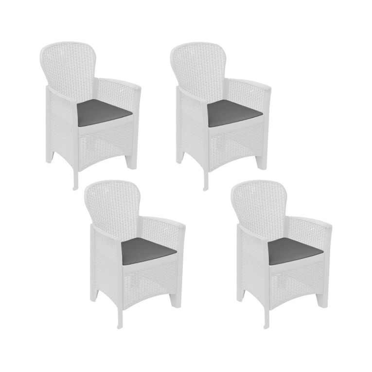 Set di 4 sedie da esterno Como, Seduta da giardino, Per indoor o outdoor, Con braccioli, Made in Italy, 59x57 h86 cm, Bianco