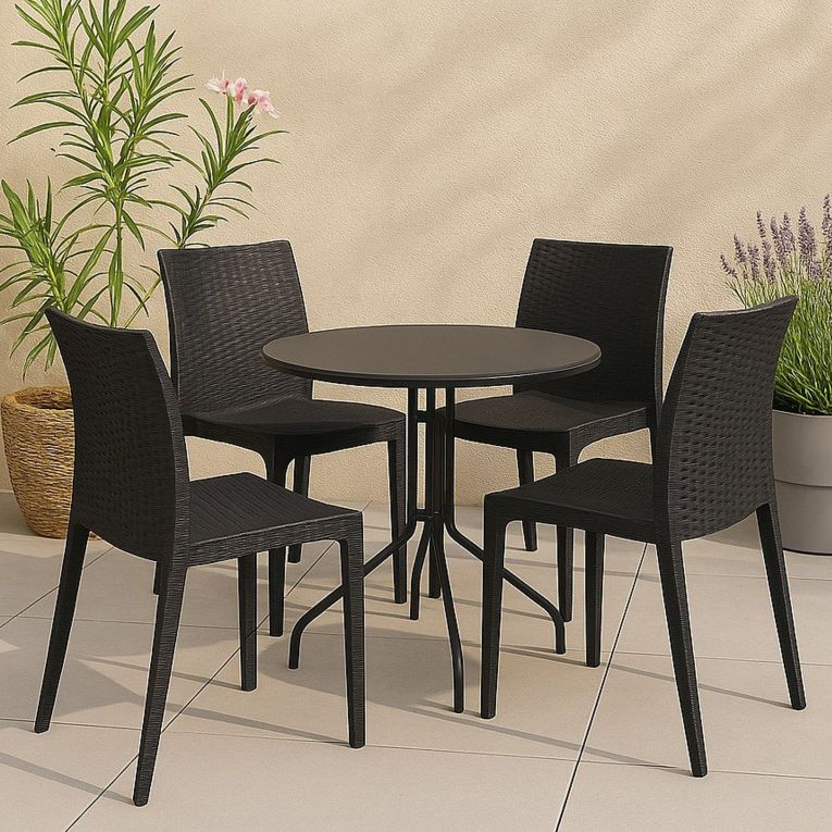 Set di 4 sedie da esterno effetto rattan impilabili antracite - Ormea