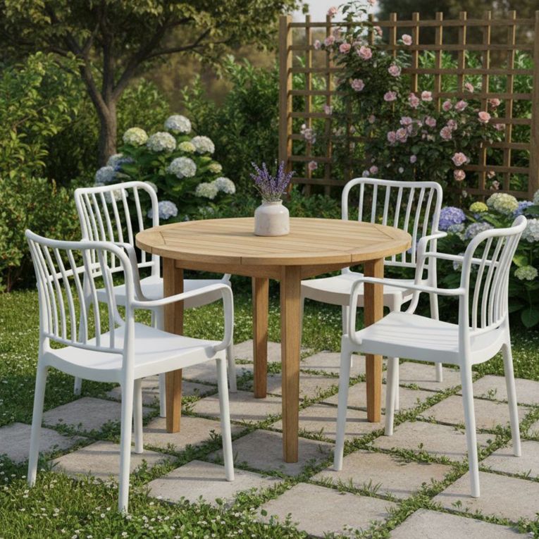 Set di 4 sedie da esterno Jember, 57x50 h82 cm, Bianco