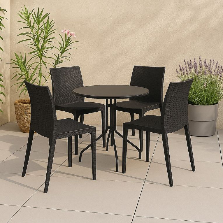Set di 4 sedie da esterno Palizzolo, Sedia outdoor salvaspazio, Impilabile, Perfetta per giardini e verande, Made in Italy, 42x48 h81 cm, Antracite