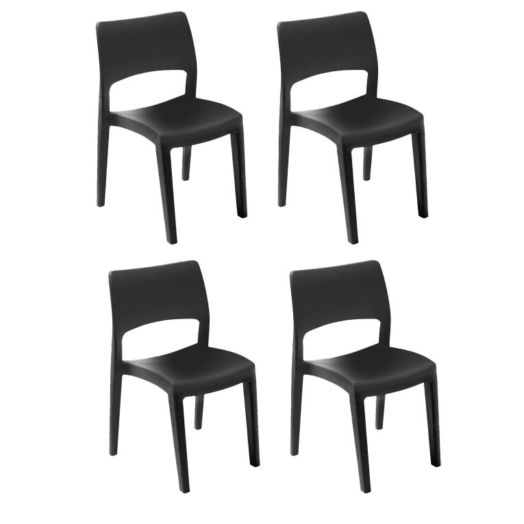 Set di 4 sedie da esterno Tropea, Seduta da giardino, Per indoor o outdoor, Impilabile, Made in Italy, 50x51 h82 cm, Antracite