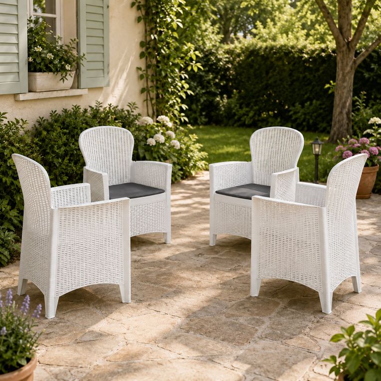 Set di 4 sedie da giardino in plastica bianco - Amilton