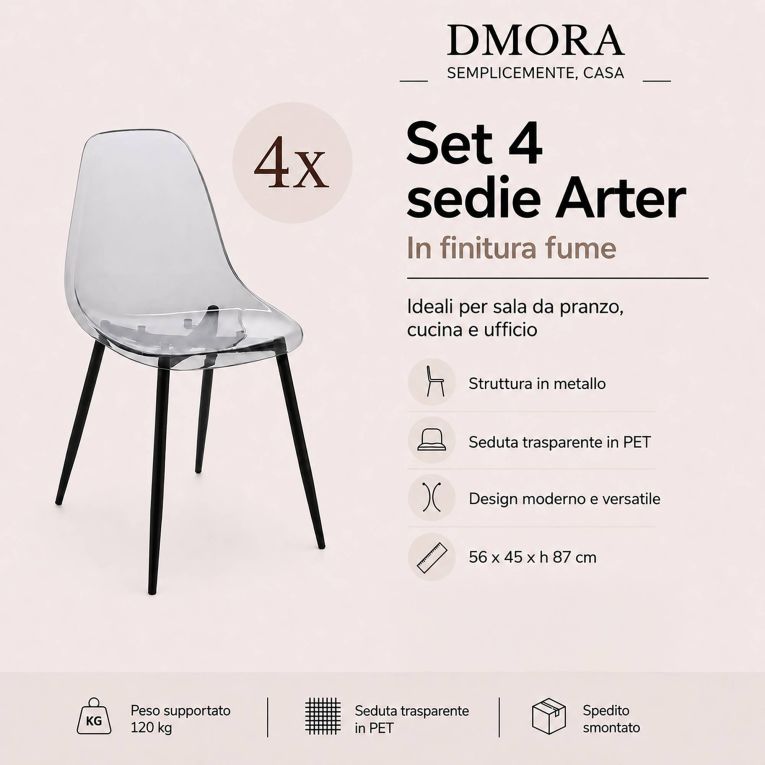 Set di 4 sedie design in plastica fume - Amstrong