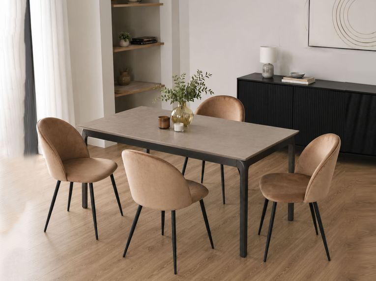Set di 4 sedie imbottite eleganti in velluto beige - Achito