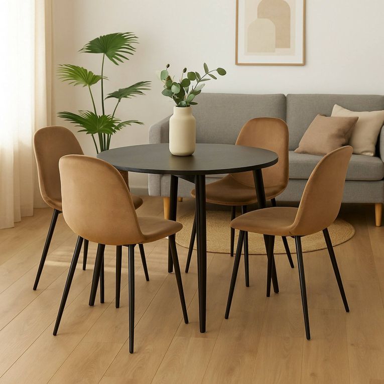 Set di 4 sedie Pismo, Poltrona rivestita in velluto, Sedia da pranzo imbottita, Seduta per riunioni, 45x56h87 cm, Beige