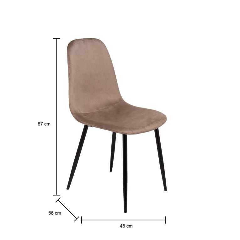 Set di 4 sedie Pismo, Poltrona rivestita in velluto, Sedia da pranzo imbottita, Seduta per riunioni, 45x56h87 cm, Tortora
