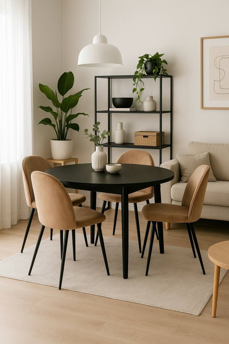 Set di 4 sedie Stinson, Poltrona rivestita in velluto, Sedia da pranzo imbottita, Seduta per riunioni, 51x54h82 cm, Beige
