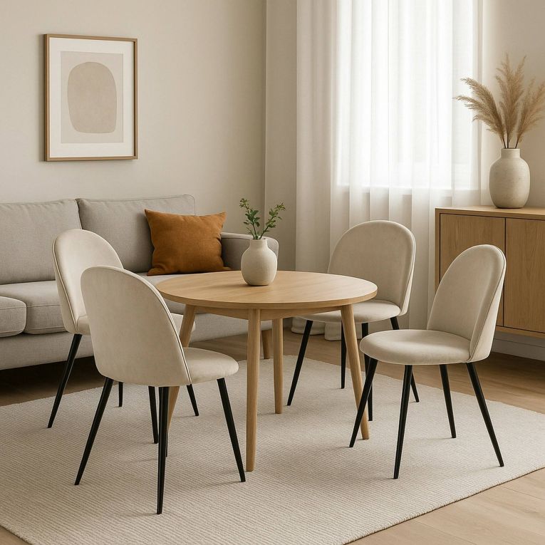 Set di 4 sedie Stinson, Poltrona rivestita in velluto, Sedia da pranzo imbottita, Seduta per riunioni, 51x54h82 cm, Grigio chiaro