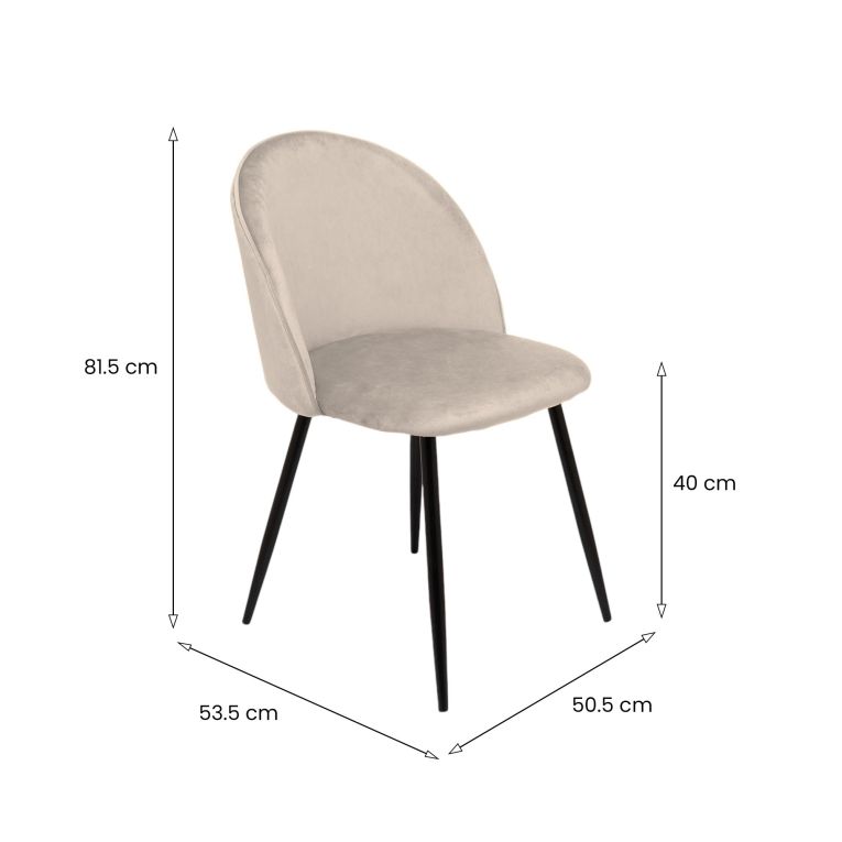 Set di 4 sedie Stinson, Poltrona rivestita in velluto, Sedia da pranzo imbottita, Seduta per riunioni, 51x54h82 cm, Grigio chiaro