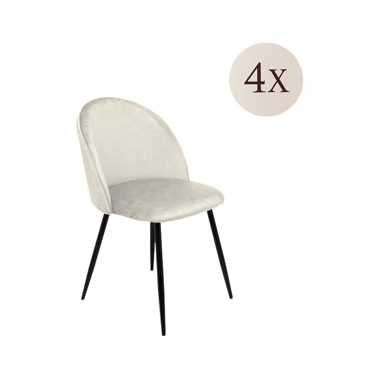 Set di 4 sedie Stinson, Poltrona rivestita in velluto, Sedia da pranzo imbottita, Seduta per riunioni, 51x54h82 cm, Panna
