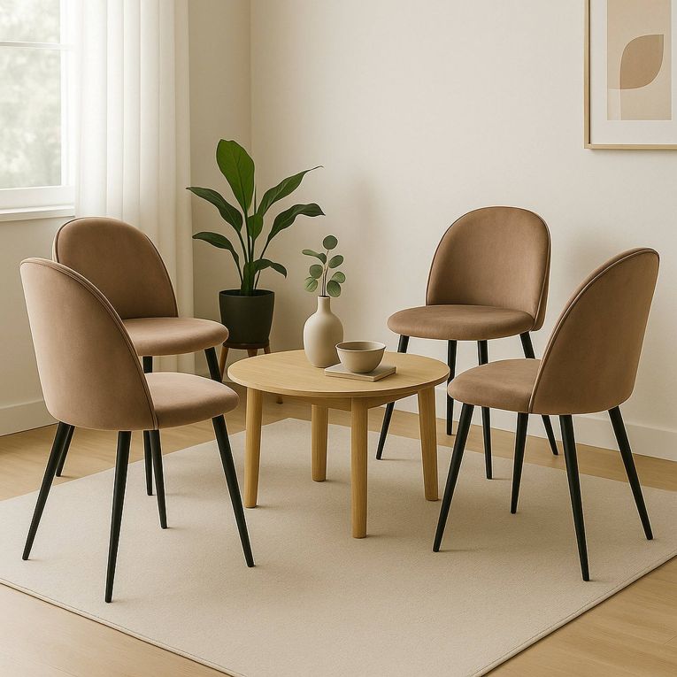 Set di 4 sedie Stinson, Poltrona rivestita in velluto, Sedia da pranzo imbottita, Seduta per riunioni, 51x54h82 cm, Tortora