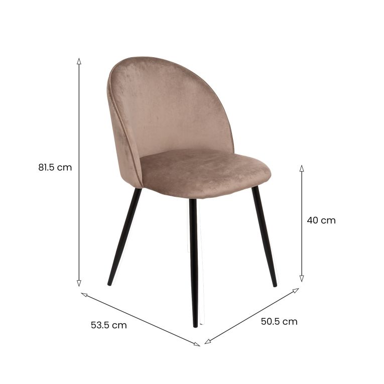 Set di 4 sedie Stinson, Poltrona rivestita in velluto, Sedia da pranzo imbottita, Seduta per riunioni, 51x54h82 cm, Tortora