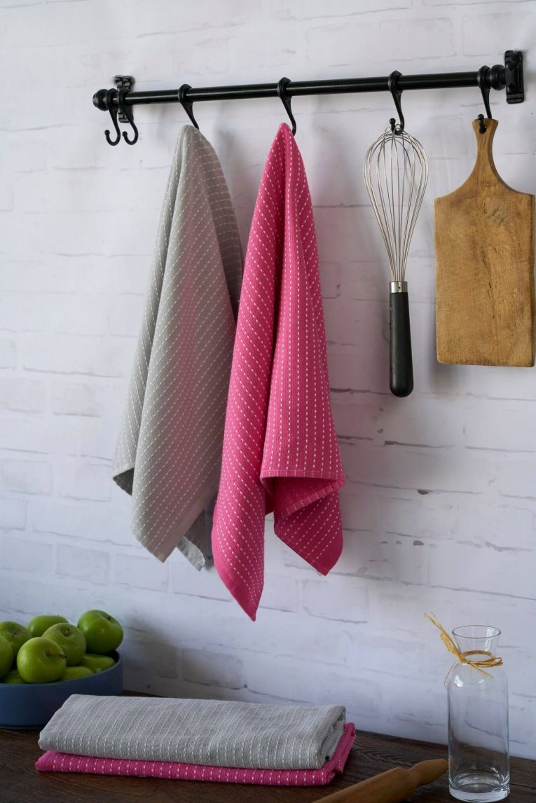 Set di 4 strofinacci Cookeville, 40x66 cm, Rosa e Grigio