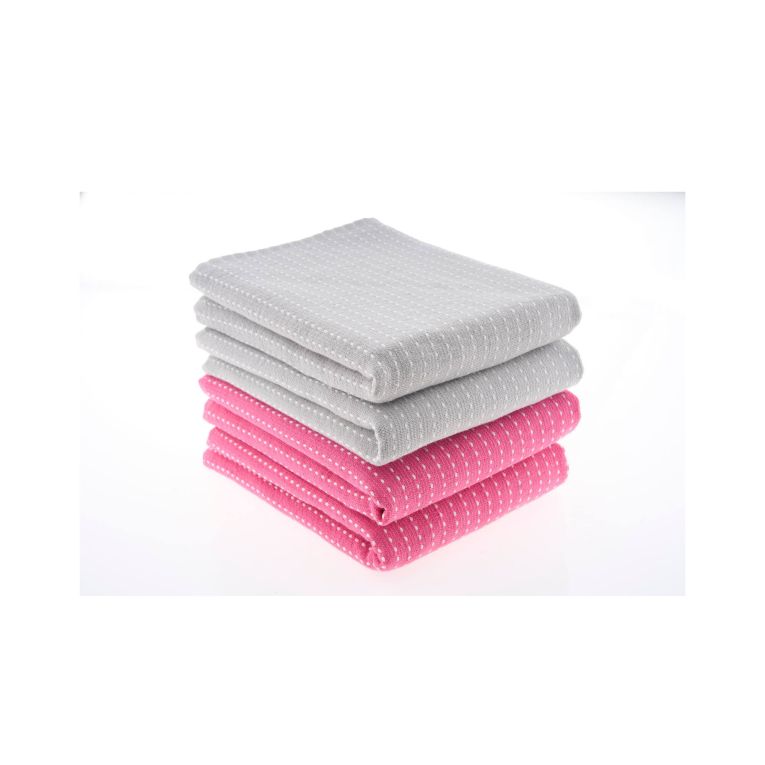 Set di 4 strofinacci Cookeville, 40x66 cm, Rosa e Grigio