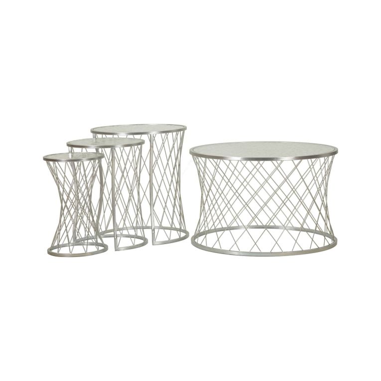 Set di 4 tavolini da salotto Ibar, Tavolo basso da caffè, Portariviste per divano, Ripiano da soggiorno, 70x70 h55 cm, Argento