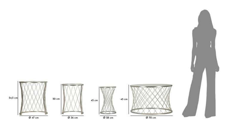 Set di 4 tavolini da salotto Ibar, Tavolo basso da caffè, Portariviste per divano, Ripiano da soggiorno, 70x70 h55 cm, Argento