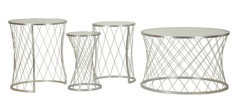 Set di 4 tavolini da salotto Ibar, Tavolo basso da caffè, Portariviste per divano, Ripiano da soggiorno, 70x70 h55 cm, Argento
