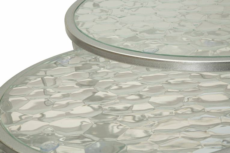 Set di 4 tavolini da salotto Ibar, Tavolo basso da caffè, Portariviste per divano, Ripiano da soggiorno, 70x70 h55 cm, Argento