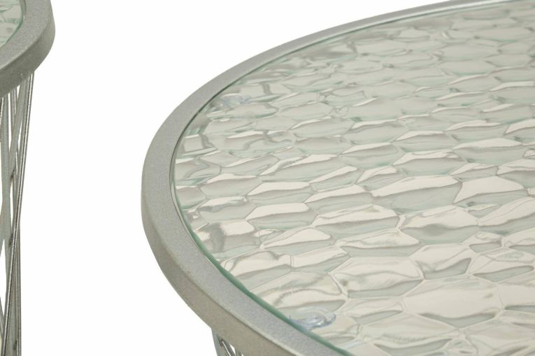 Set di 4 tavolini da salotto Ibar, Tavolo basso da caffè, Portariviste per divano, Ripiano da soggiorno, 70x70 h55 cm, Argento