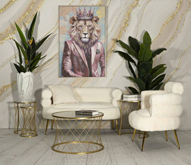 Set di 4 tavolini da salotto Ibar, Tavolo basso da caffè, Portariviste per divano, Ripiano da soggiorno, 70x70 h55 cm, Oro