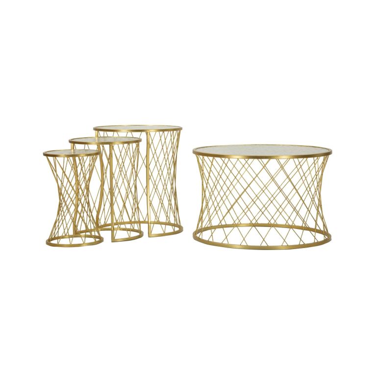 Set di 4 tavolini da salotto Ibar, Tavolo basso da caffè, Portariviste per divano, Ripiano da soggiorno, 70x70 h55 cm, Oro