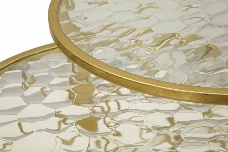 Set di 4 tavolini da salotto Ibar, Tavolo basso da caffè, Portariviste per divano, Ripiano da soggiorno, 70x70 h55 cm, Oro