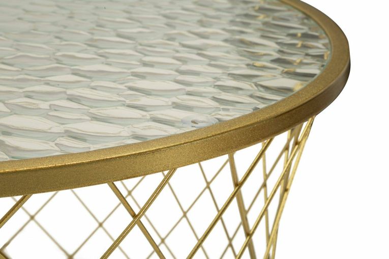 Set di 4 tavolini da salotto Ibar, Tavolo basso da caffè, Portariviste per divano, Ripiano da soggiorno, 70x70 h55 cm, Oro