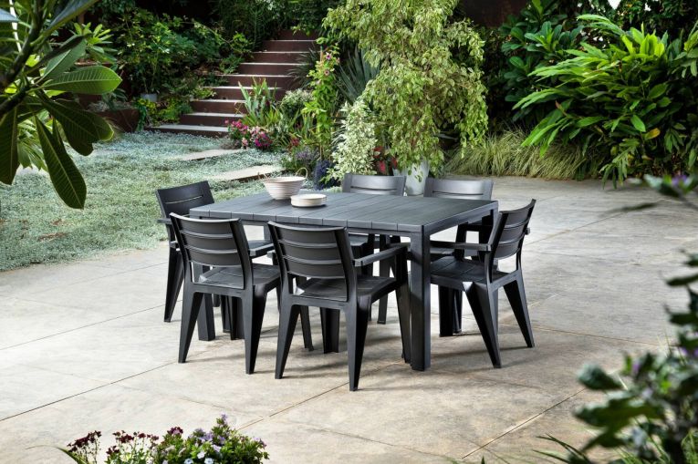 Set di 6 sedie da esterno Tregnago, Seggiola da giardino, Seduta outdoor multiuso, Panchina da giardino, 62x59 h79 cm, Antracite
