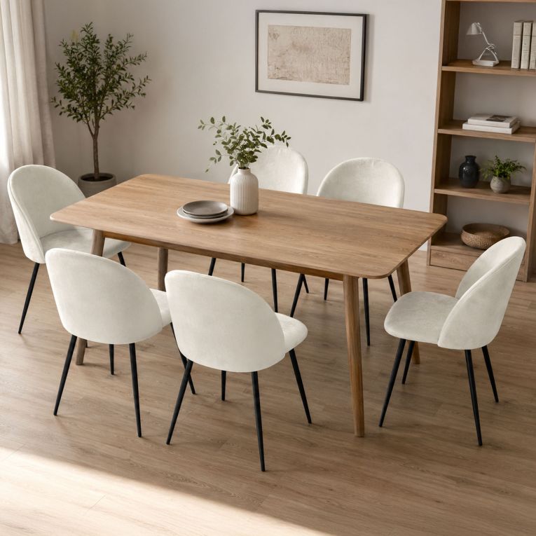 Set di 6 sedie moderne imbottite in velluto panna - Achito