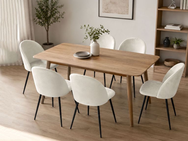 Set di 6 sedie moderne imbottite in velluto panna - Achito