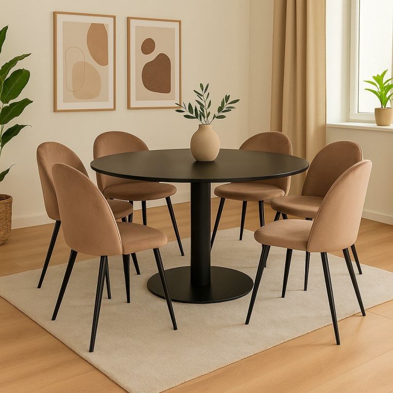 Set di 6 sedie Stinson, Poltrona rivestita in velluto, Sedia da pranzo imbottita, Seduta per riunioni, 51x54h82 cm, Tortora
