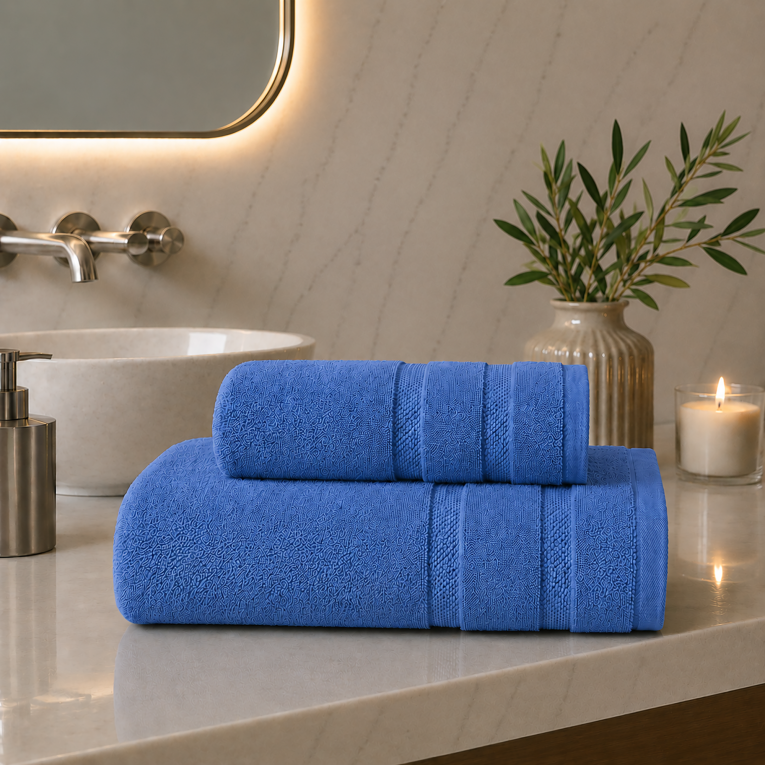 Set di Asciugamani Azzurro 100% Cotone Egiziano Pettinato e Mercerizzato set da 5 - Saleneba Luxury