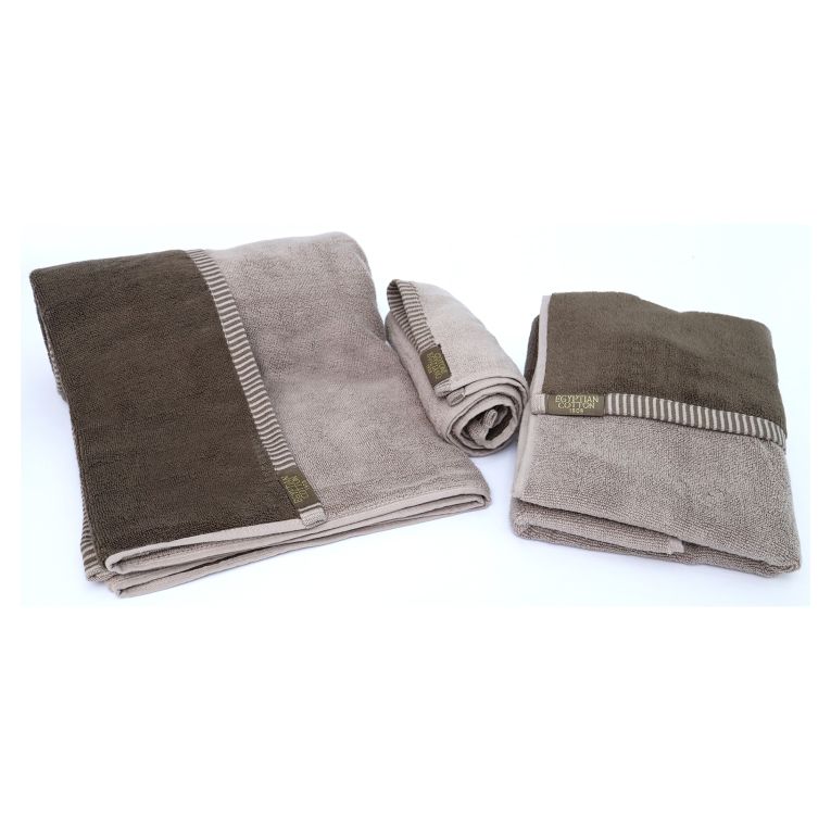 Set di Asciugamani Beige Crema Marrone 100% Cotone Egiziano a Fibra Lunga Pettinato set da 2 Reversibile - Sazaga Luxury