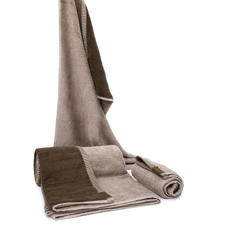 Set di Asciugamani Beige Crema Marrone 100% Cotone Egiziano a Fibra Lunga Pettinato set da 2 Reversibile - Sazaga Luxury
