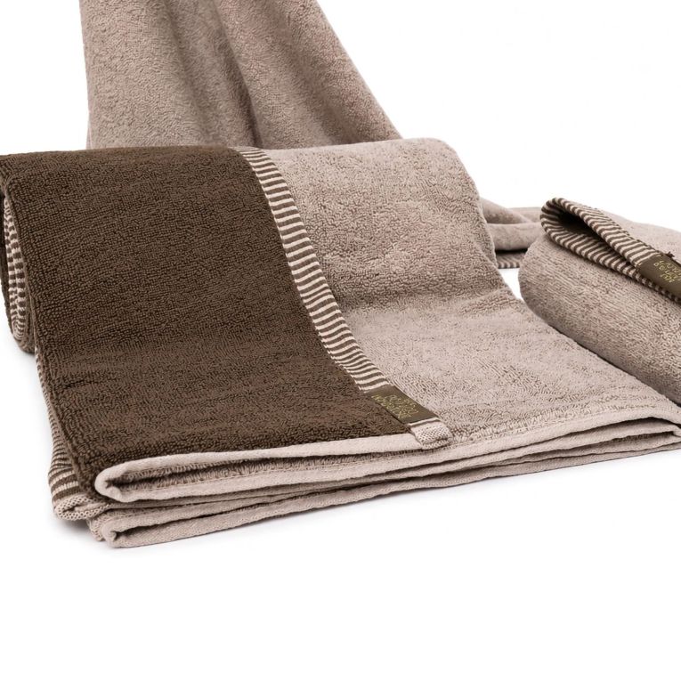 Set di Asciugamani Beige Crema Marrone 100% Cotone Egiziano a Fibra Lunga Pettinato set da 2 Reversibile - Sazaga Luxury