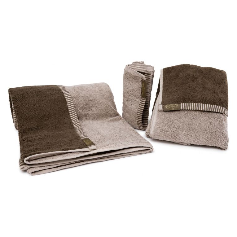 Set di Asciugamani Beige Crema Marrone 100% Cotone Egiziano a Fibra Lunga Pettinato set da 2 Reversibile - Sazaga Luxury