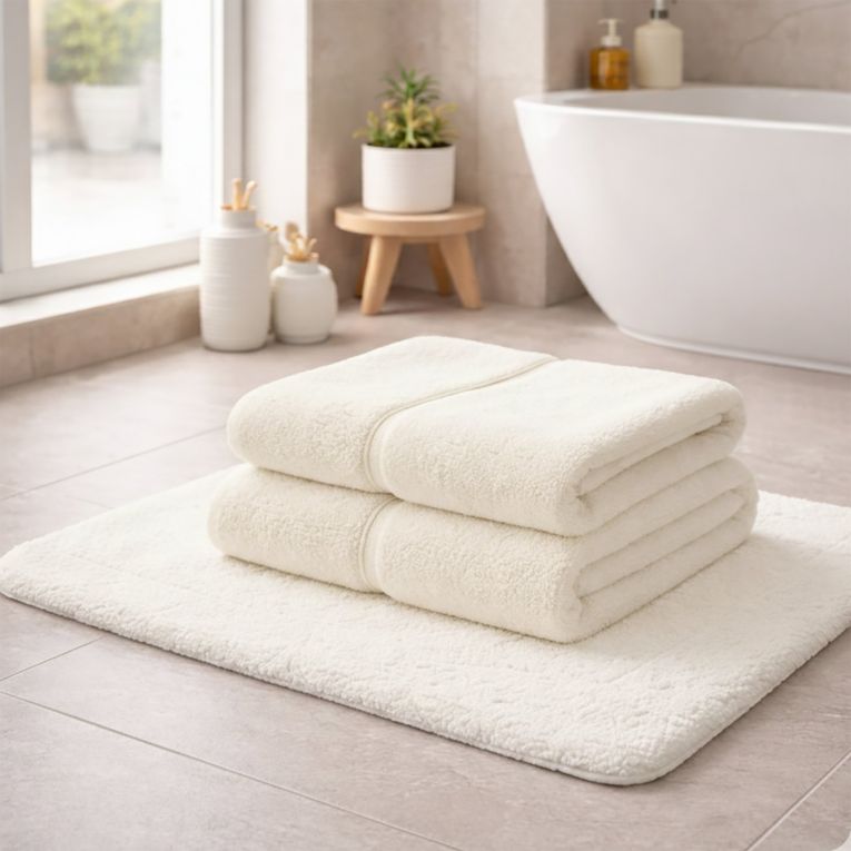 Set di Asciugamani Bianco Avorio 100% Puro Cotone set da 2 - Sanenere Luxury