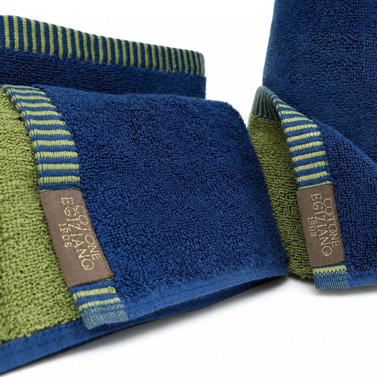 Set di Asciugamani blu Indaco Verde Menta 100% Cotone Egiziano a Fibra Lunga Pettinato set da 2 Reversibile - Sazaga Luxury