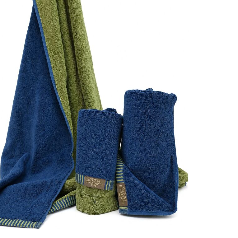 Set di Asciugamani blu Indaco Verde Menta 100% Cotone Egiziano a Fibra Lunga Pettinato set da 2 Reversibile - Sazaga Luxury