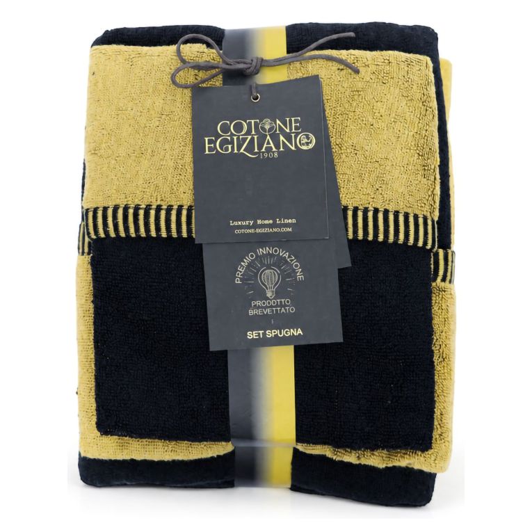 Set di Asciugamani Nero oro 100% Cotone Egiziano a Fibra Lunga Pettinato set da 2 Reversibile, Colore Struttura oro - Sazaga Luxury