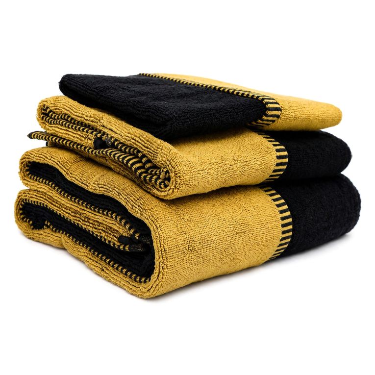 Set di Asciugamani Nero oro 100% Cotone Egiziano a Fibra Lunga Pettinato set da 2 Reversibile, Colore Struttura oro - Sazaga Luxury