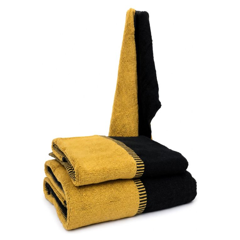 Set di Asciugamani Nero oro 100% Cotone Egiziano a Fibra Lunga Pettinato set da 2 Reversibile, Colore Struttura oro - Sazaga Luxury