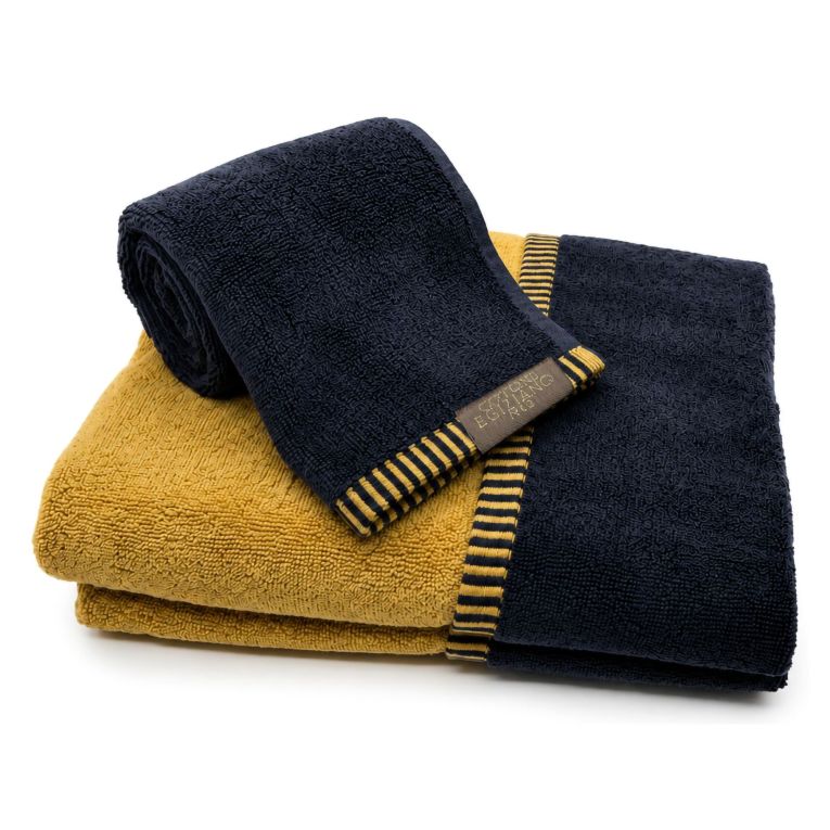 Set di Asciugamani Nero oro 100% Cotone Egiziano a Fibra Lunga Pettinato set da 2 Reversibile, Colore Struttura oro - Sazaga Luxury