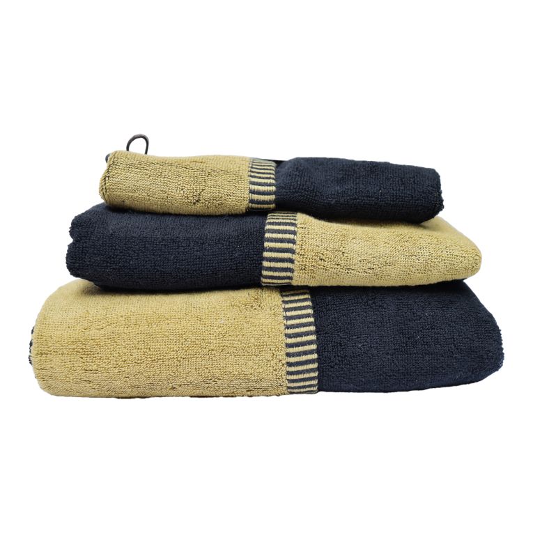 Set di Asciugamani Nero oro 100% Cotone Egiziano a Fibra Lunga Pettinato set da 2 Reversibile, Colore Struttura oro - Sazaga Luxury