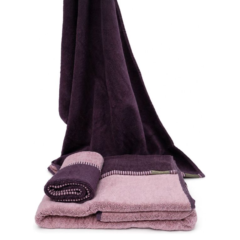 Set di Asciugamani Rosa Viola Prugna 100% Cotone Egiziano a Fibra Lunga Pettinato set da 2 Reversibile - Sazaga Luxury